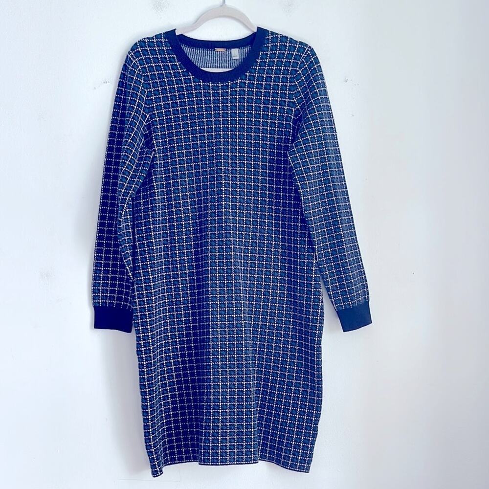 T Tahari windowpane houndstooths long sleeve scoop neck knit sweater dress sz L